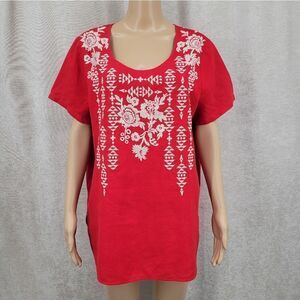 Johnny Was Linen Red Embroidered Women's Top Size Medium